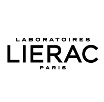 Schwarzes Logo von "Laboratoires Lierac Paris" auf weißem Hintergrund, das Eleganz und französische Kosmetik repräsentiert.